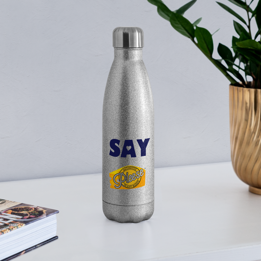 Say Pleese® Insulated Stainless Steel Water Bottle - silver glitter