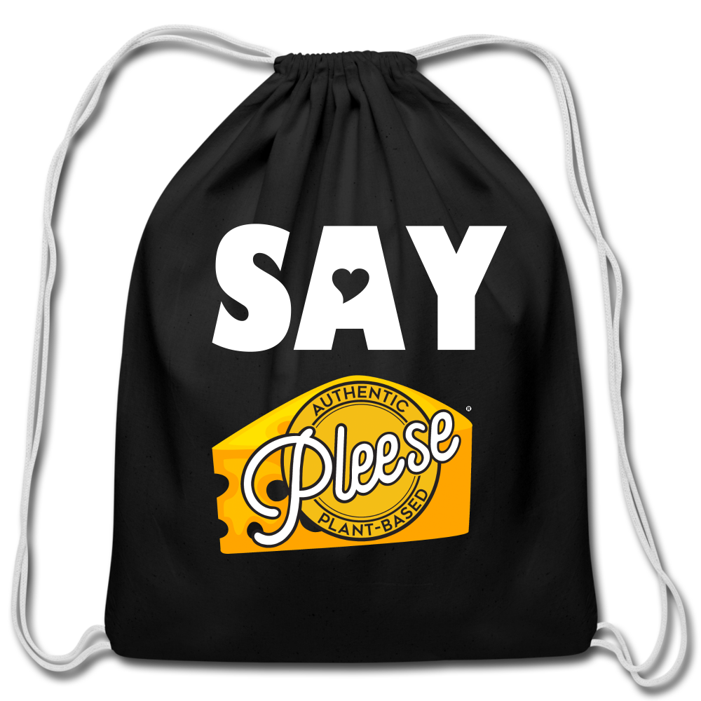 Pleese® Cheese Cotton Drawstring Bag - black