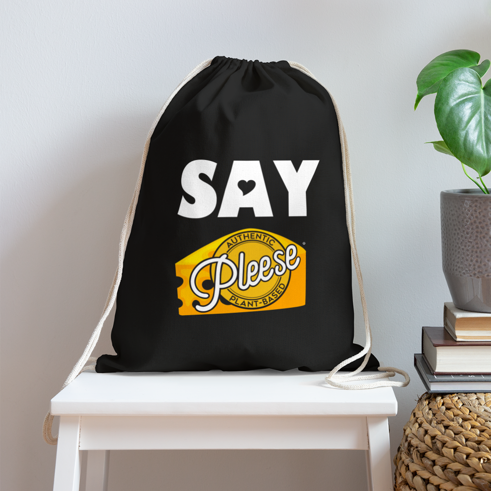 Pleese® Cheese Cotton Drawstring Bag - black